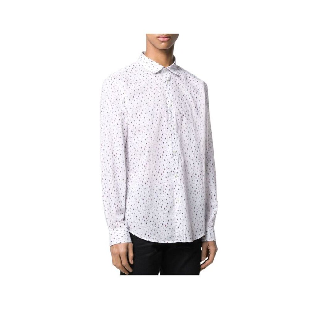 John Varvatos Mens White Printed Collared Classic Fit Shirt L